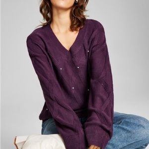 New! And Now This Women's Embellished Cable-Knit Sweater